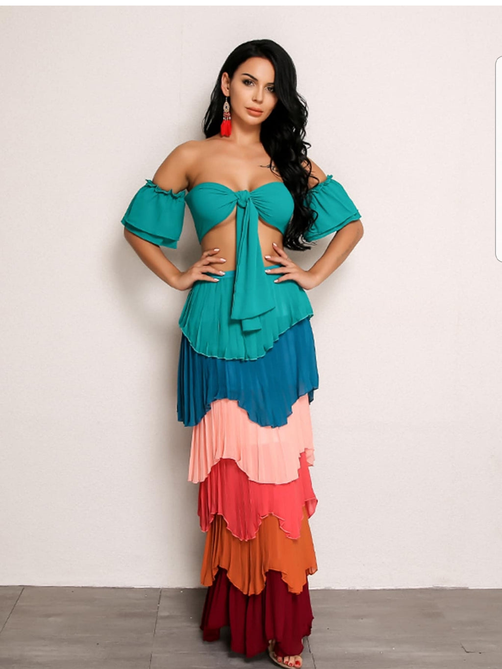 Multi color skirt set