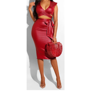 red pleather wrap set